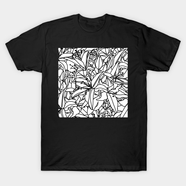 Lily Flowers Line Drawing Black and White T-Shirt by ellenhenryflorals